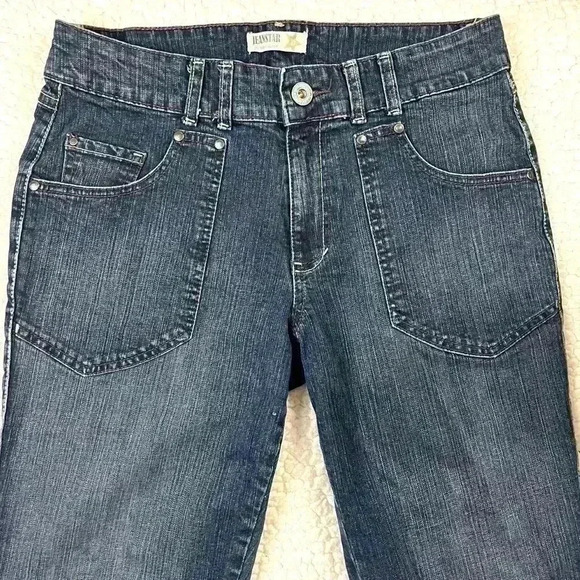 Jeanstar Med Wash Faded Flap Pocket Cuffed Crop Denim Stretch Capri Jean Size 10 - Picture 2 of 15